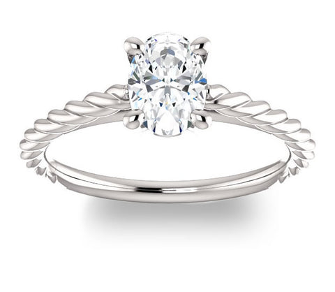 0.90ct (7.0x5.0mm) Oval  14K White Gold Solitaire Engagement Ring with Accents