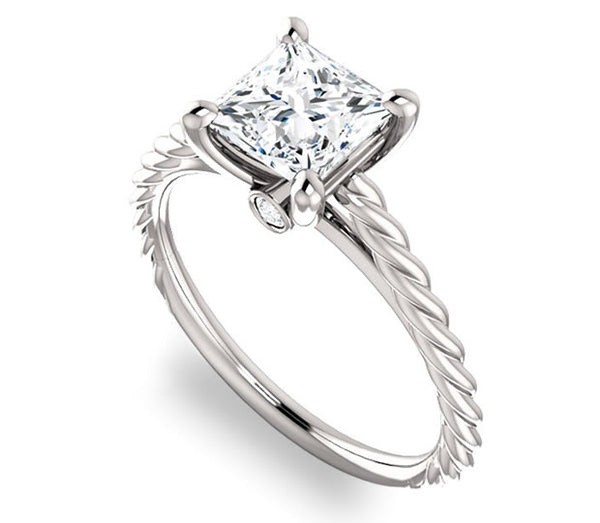 1.30ct (6.0mm) Princess  14K White Gold Solitaire Engagement Ring with Accents