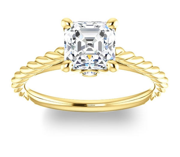 1.30ct (6.5mm) Asscher  14K Yellow Gold Solitaire Engagement Ring with Accents