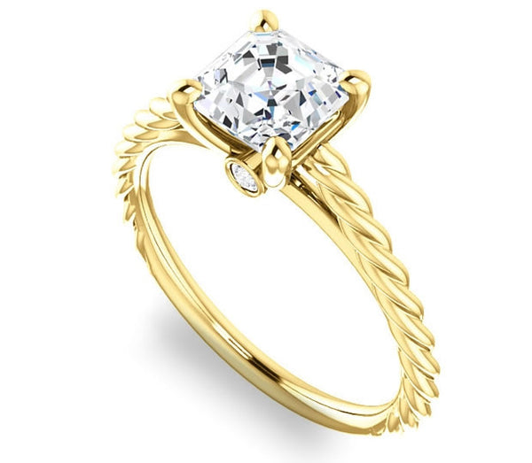 1.30ct (6.5mm) Asscher  14K Yellow Gold Solitaire Engagement Ring with Accents