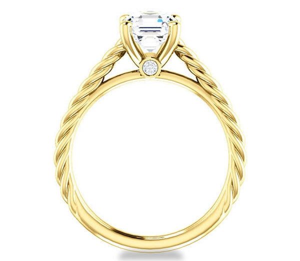 1.30ct (6.5mm) Asscher  14K Yellow Gold Solitaire Engagement Ring with Accents