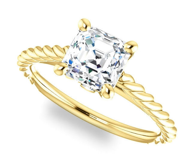 1.30ct (6.5mm) Asscher  14K Yellow Gold Solitaire Engagement Ring with Accents