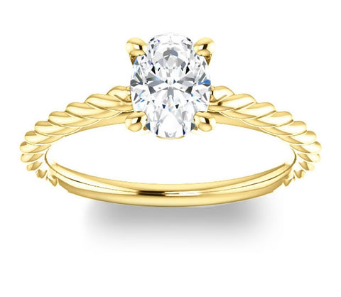 0.90ct (7.0x5.0mm) Oval  14K Yellow Gold Solitaire Engagement Ring with Accents