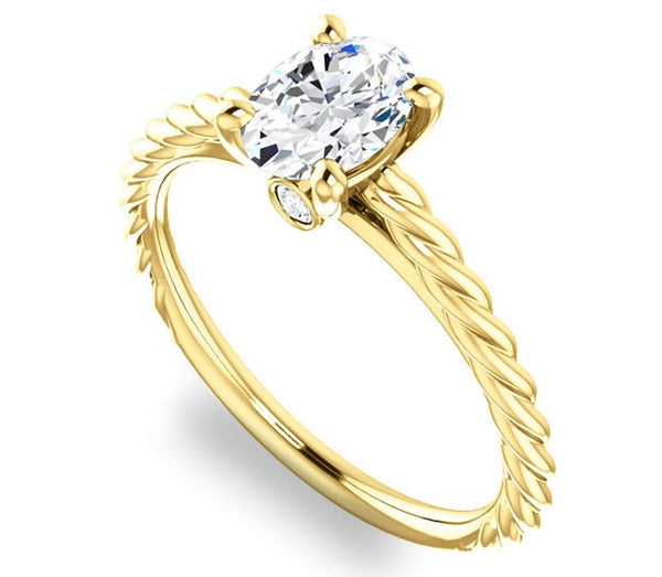 0.90ct (7.0x5.0mm) Oval  14K Yellow Gold Solitaire Engagement Ring with Accents