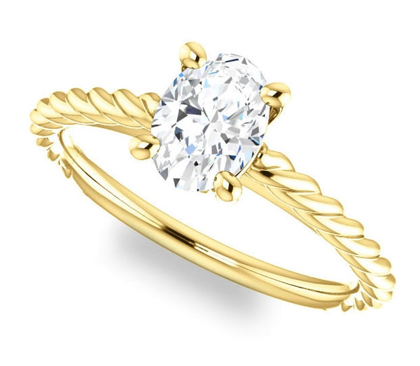 0.90ct (7.0x5.0mm) Oval  14K Yellow Gold Solitaire Engagement Ring with Accents