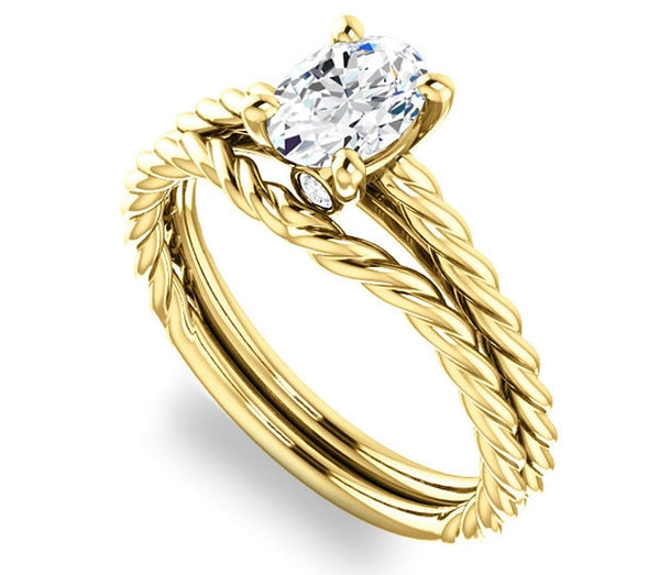 0.90ct (7.0x5.0mm) Oval  14K Yellow Gold Solitaire Engagement Ring with Accents