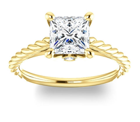 1.30ct (6.0mm) Princess  14K Yellow Gold Solitaire Engagement Ring with Accents