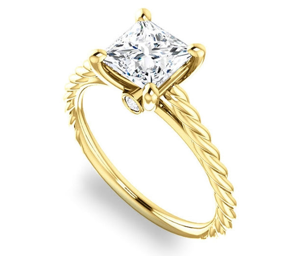 1.30ct (6.0mm) Princess  14K Yellow Gold Solitaire Engagement Ring with Accents