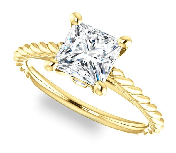 1.30ct (6.0mm) Princess  14K Yellow Gold Solitaire Engagement Ring with Accents