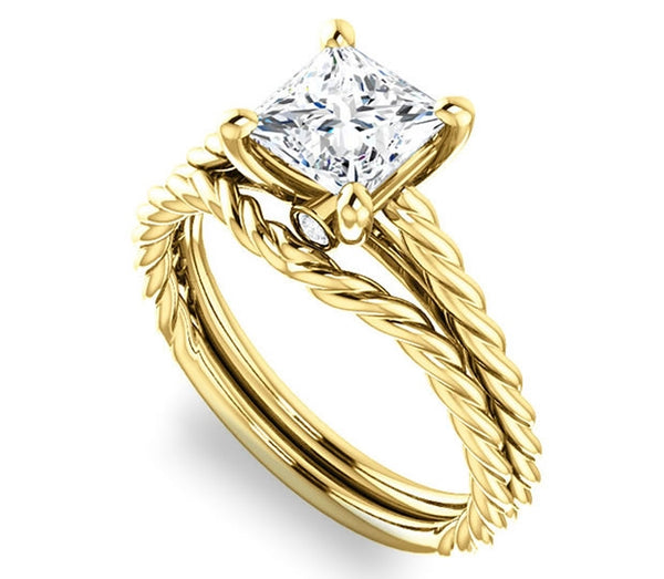 1.30ct (6.0mm) Princess  14K Yellow Gold Solitaire Engagement Ring with Accents