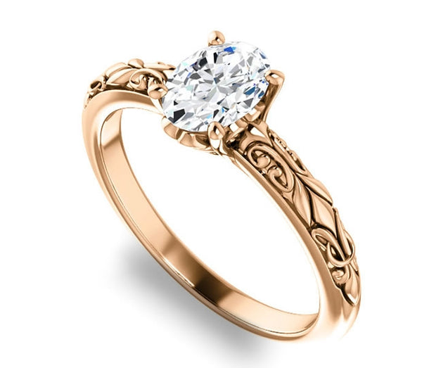 0.90ct (7.0x5.0mm) Oval  14K Rose Gold Solitaire Engagement Ring