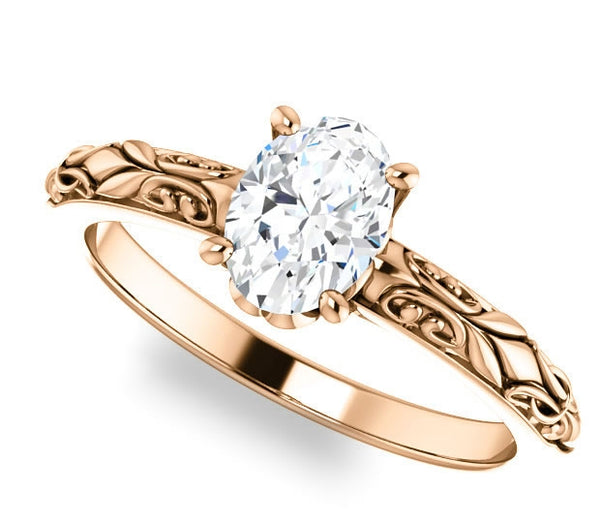 0.90ct (7.0x5.0mm) Oval  14K Rose Gold Solitaire Engagement Ring