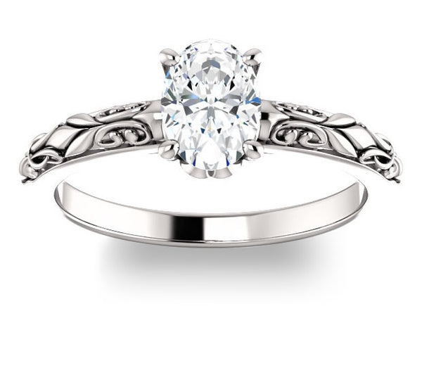 0.90ct (7.0x5.0mm) Oval  14K White Gold Solitaire Engagement Ring