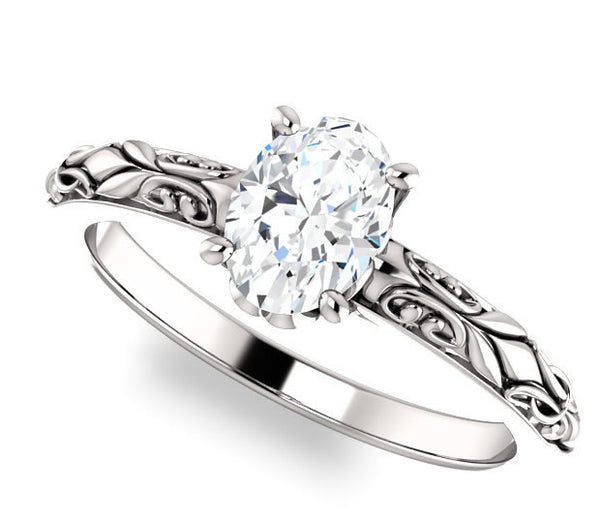 0.90ct (7.0x5.0mm) Oval  14K White Gold Solitaire Engagement Ring