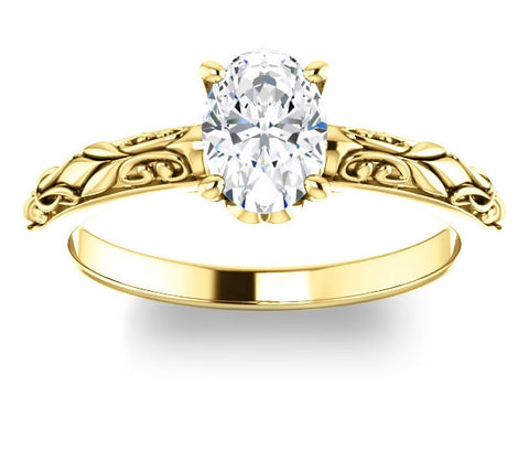 0.90ct (7.0x5.0mm) Oval  14K Yellow Gold Solitaire Engagement Ring