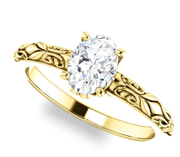 0.90ct (7.0x5.0mm) Oval  14K Yellow Gold Solitaire Engagement Ring