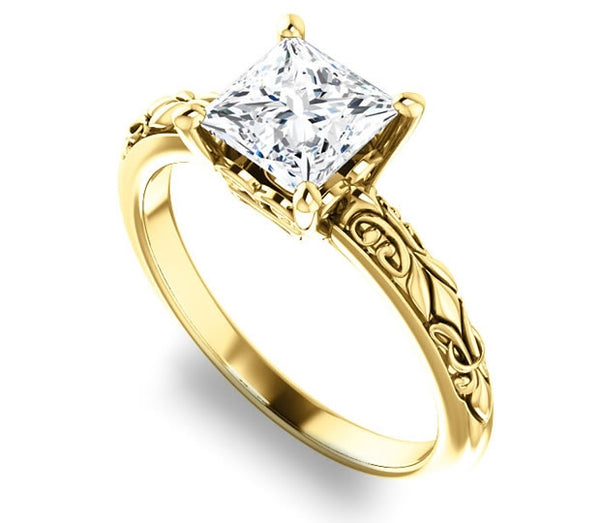 1.30ct (6.0mm) Princess  14K Yellow Gold Solitaire Engagement Ring