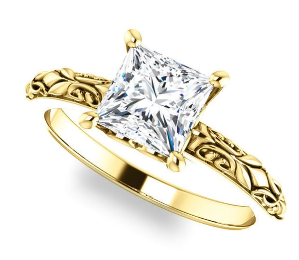 1.30ct (6.0mm) Princess  14K Yellow Gold Solitaire Engagement Ring