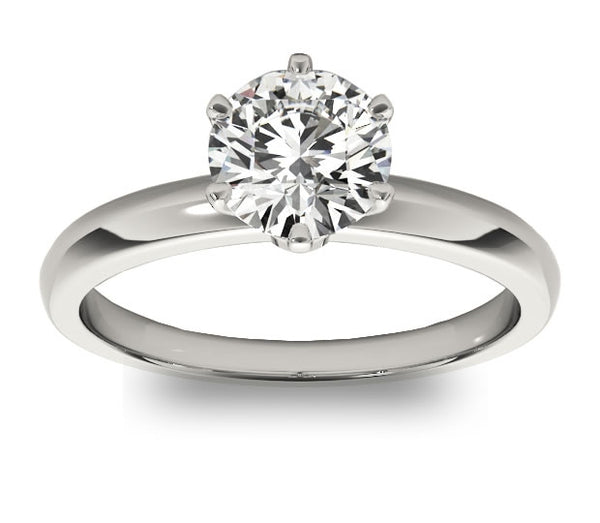 1.00ct (6.5mm) Round  14K White Gold 6 Prong Solitaire Engagement Ring