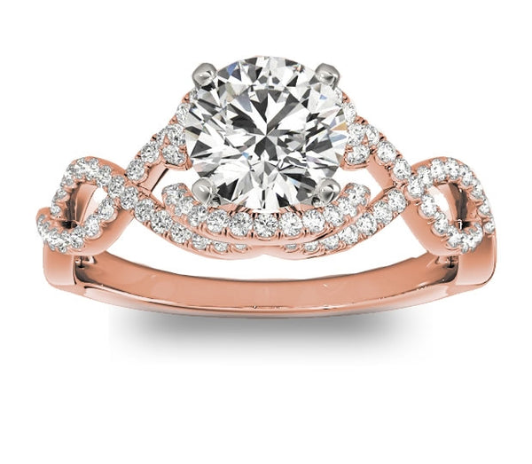 1.00ct (6.5mm) Round  14K Rose Gold Engagement Ring with Gem Accents