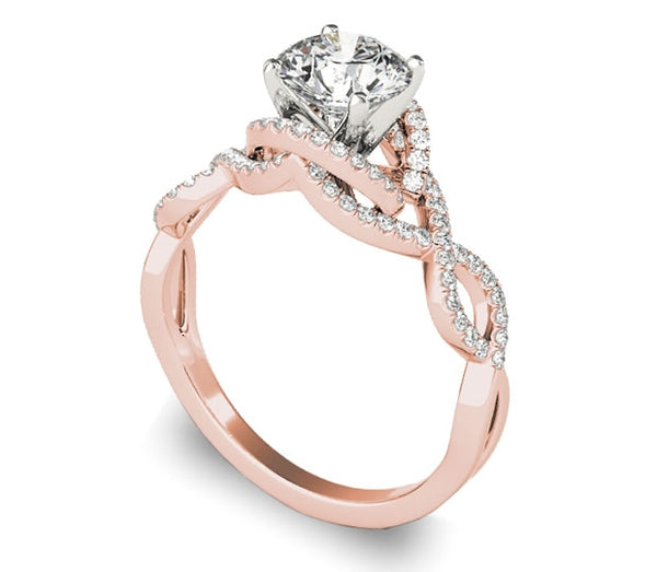 1.00ct (6.5mm) Round  14K Rose Gold Engagement Ring with Gem Accents