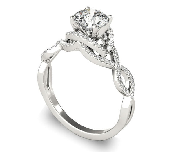 1.00ct (6.5mm) Round  14K White Gold Engagement Ring with Gem Accents