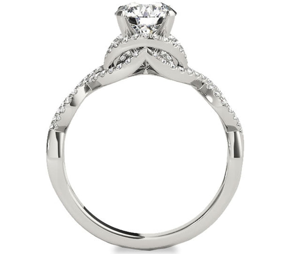 1.00ct (6.5mm) Round  14K White Gold Engagement Ring with Gem Accents