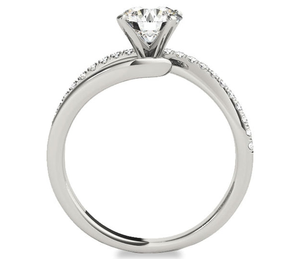 1.00ct (6.5mm) Round  14K White Gold Engagement Ring with Gem Accents