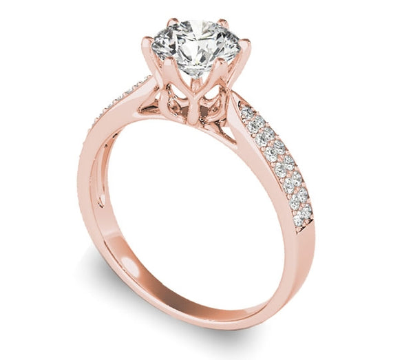 1.00ct (6.5mm) Round  14K Rose Gold Engagement Ring with Gem Accents