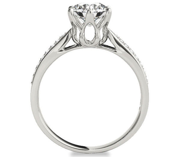 1.00ct (6.5mm) Round  14K White Gold Engagement Ring with Gem Accents