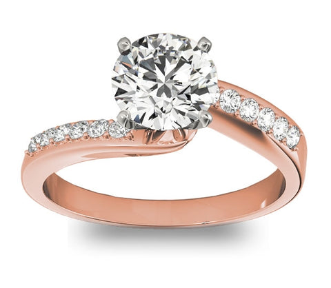 1.00ct (6.5mm) Round  14K Rose Gold Engagement Ring with Gem Accents