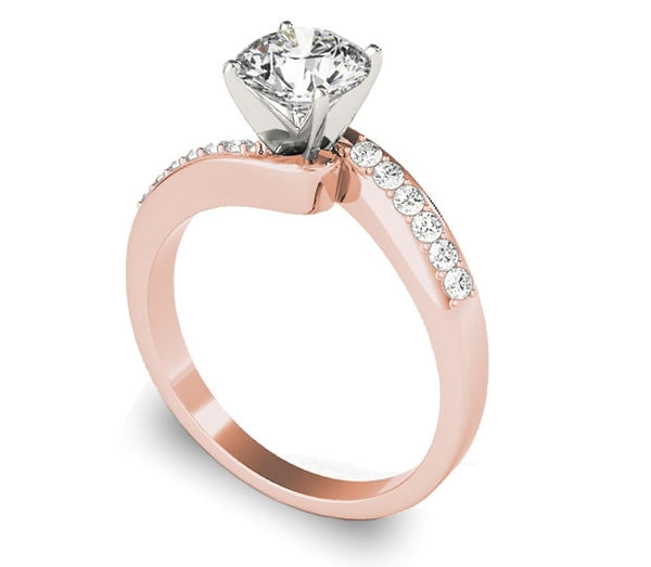 1.00ct (6.5mm) Round  14K Rose Gold Engagement Ring with Gem Accents