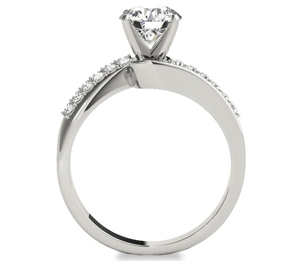 1.00ct (6.5mm) Round  14K White Gold Engagement Ring with Gem Accents