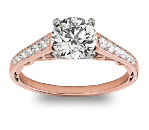 1.00ct (6.5mm) Round  14K Rose Gold Engagement Ring with ascending sidestones