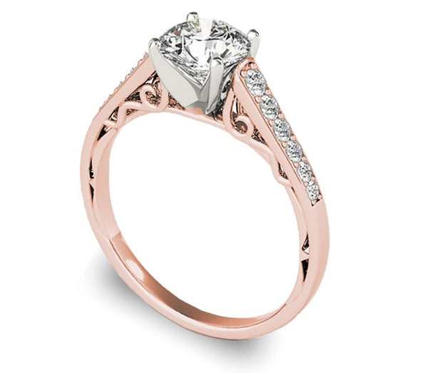 1.00ct (6.5mm) Round  14K Rose Gold Engagement Ring with ascending sidestones