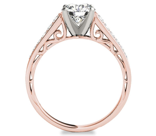 1.00ct (6.5mm) Round  14K Rose Gold Engagement Ring with ascending sidestones