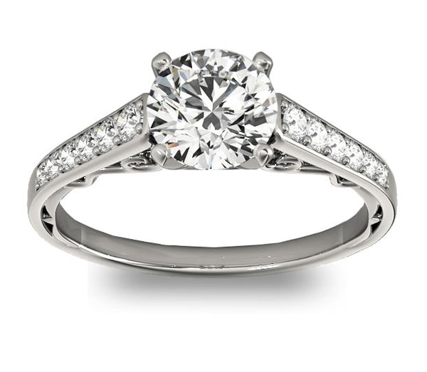 1.00ct (6.5mm) Round  14K White Gold Engagement Ring with ascending sidestones