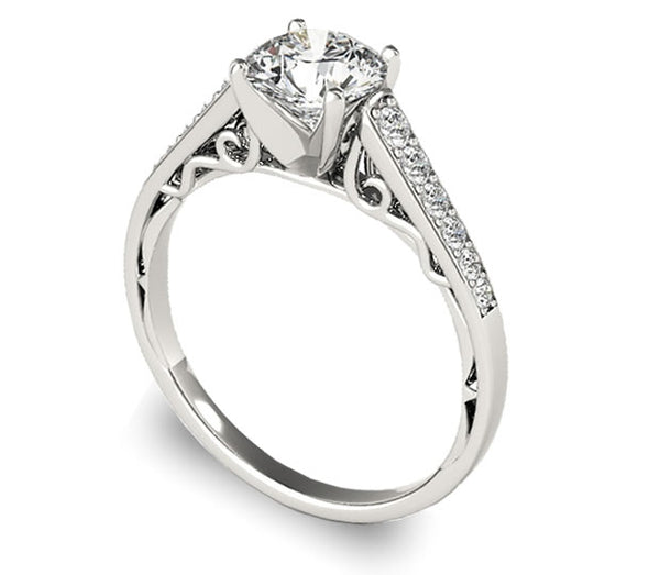 1.00ct (6.5mm) Round  14K White Gold Engagement Ring with ascending sidestones