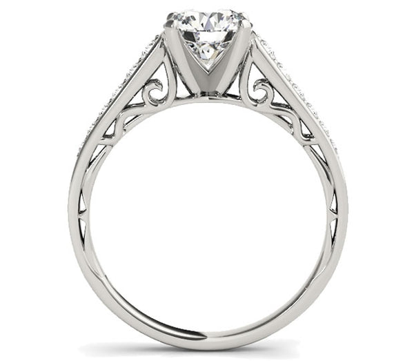 1.00ct (6.5mm) Round  14K White Gold Engagement Ring with ascending sidestones