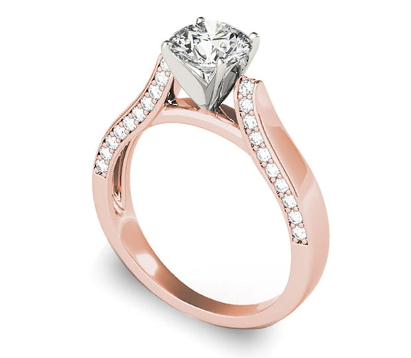 1.00ct (6.5mm) Round  14K Rose Gold Engagement Ring with Side Accents