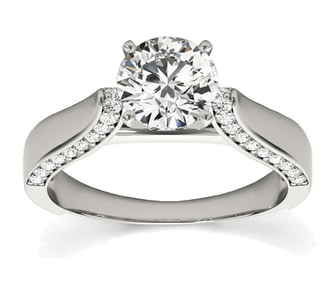 1.00ct (6.5mm) Round  14K White Gold Engagement Ring with Side Accents