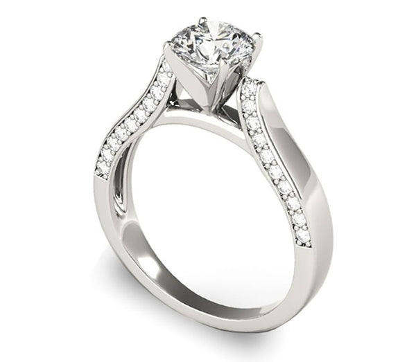 1.00ct (6.5mm) Round  14K White Gold Engagement Ring with Side Accents