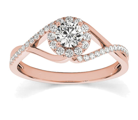 1.00ct (6.5mm) Round  14K Rose Gold Engagement Ring with Sidestones