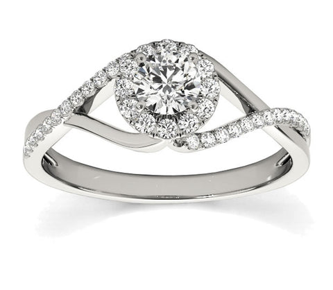 1.00ct (6.5mm) Round  14K White Gold Engagement Ring with Sidestones