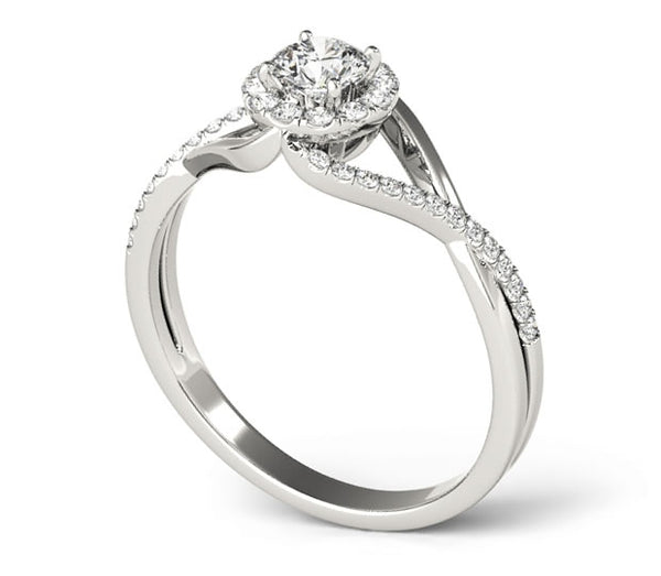 1.00ct (6.5mm) Round  14K White Gold Engagement Ring with Sidestones