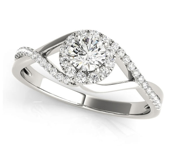 1.00ct (6.5mm) Round  14K White Gold Engagement Ring with Sidestones