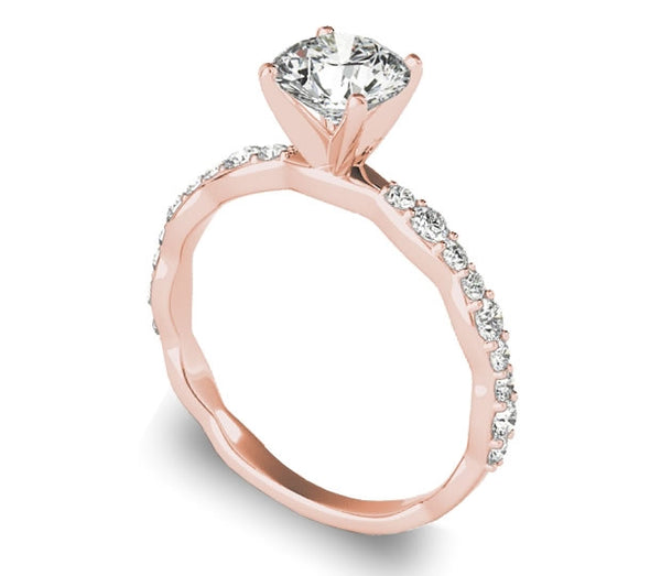 1.00ct (6.5mm) Round  14K Rose Gold Engagement Ring with Side Accents