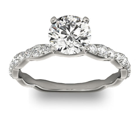 1.00ct (6.5mm) Round  14K White Gold Engagement Ring with Side Accents