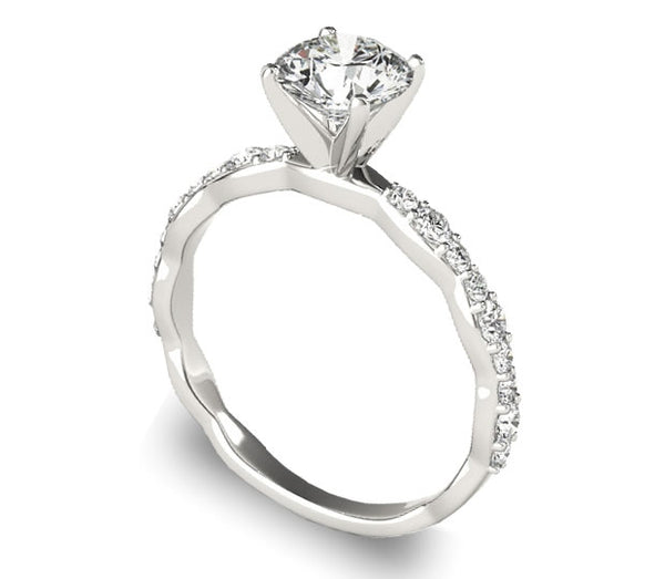 1.00ct (6.5mm) Round  14K White Gold Engagement Ring with Side Accents