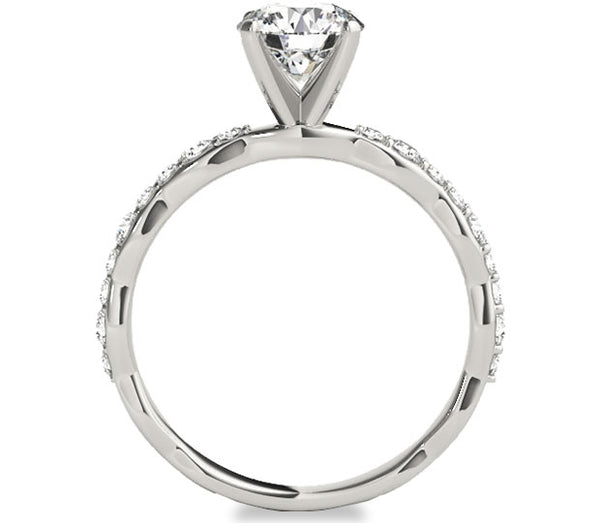 1.00ct (6.5mm) Round  14K White Gold Engagement Ring with Side Accents